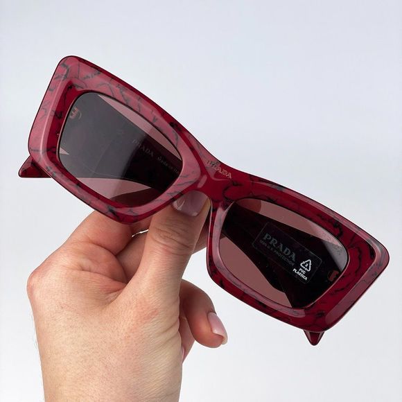 Prada PR13ZS 15D08S Sunglasses Etruscan Marble Red Dark Violet Cat Eye Women - Picture 6 of 15